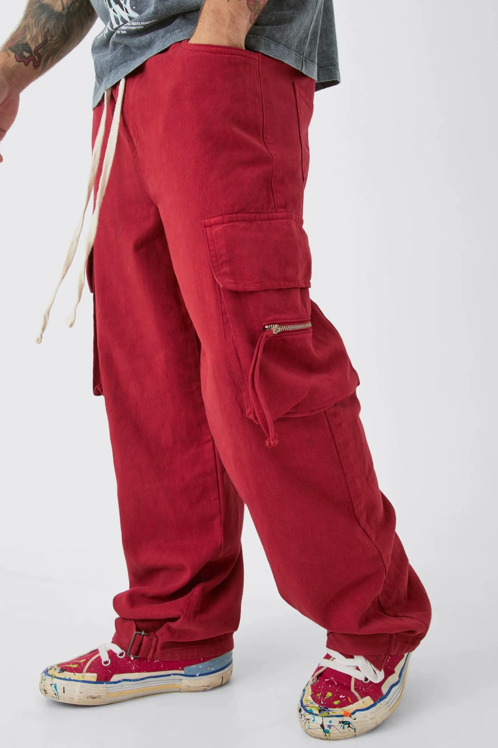 Baggy Fit Elasticated Waist Extended Drawcord Cargo Trousers | BoohooMAN UK