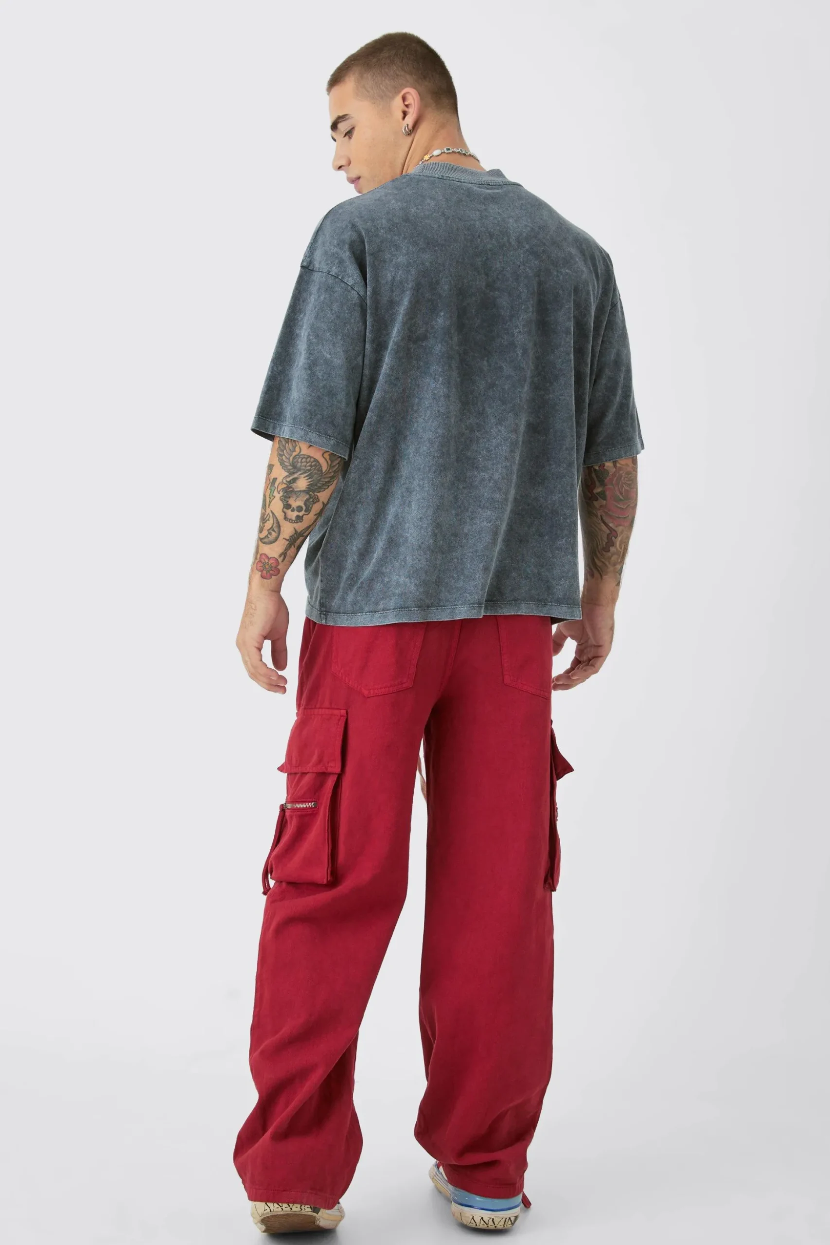 Baggy Fit Elasticated Waist Extended Drawcord Cargo Trousers | BoohooMAN UK