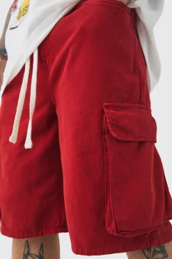 Baggy Fit Elasticated Waist Extended Drawcord Cargo Shorts | BoohooMAN UK