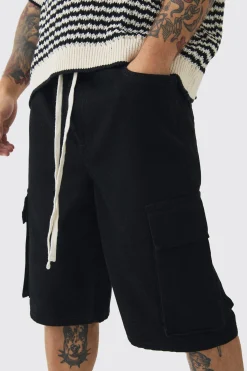 Baggy Fit Elasticated Waist Extended Drawcord Cargo Shorts | BoohooMAN UK