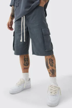 Baggy Fit Elasticated Waist Extended Drawcord Cargo Shorts | BoohooMAN UK