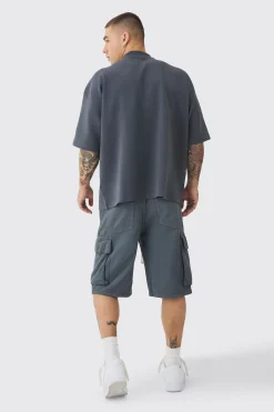 Baggy Fit Elasticated Waist Extended Drawcord Cargo Shorts | BoohooMAN UK