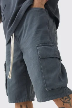 Baggy Fit Elasticated Waist Extended Drawcord Cargo Shorts | BoohooMAN UK
