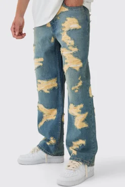 Baggy Fit Rigid All Over Ripped Jeans | BoohooMAN UK