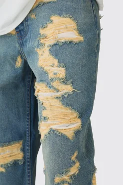 Baggy Fit Rigid All Over Ripped Jeans | BoohooMAN UK