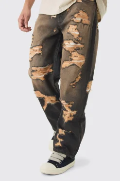 Baggy Fit Rigid All Over Ripped Jeans | BoohooMAN UK