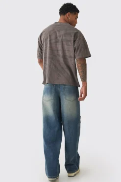 Baggy Fit Rigid Large Distressed Star Jeans | BoohooMAN UK