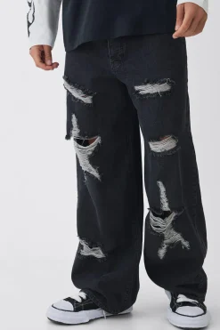 Baggy Fit Rigid Star Ripped Jeans | BoohooMAN UK