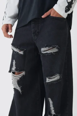Baggy Fit Rigid Star Ripped Jeans | BoohooMAN UK