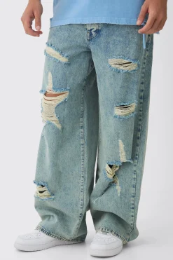 Baggy Fit Rigid Star Ripped Jeans | BoohooMAN UK