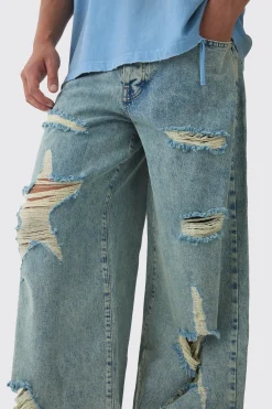Baggy Fit Rigid Star Ripped Jeans | BoohooMAN UK