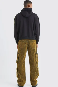 Baggy Multi Pocket Acid Wash Corduroy Cargo Trouser | BoohooMAN UK