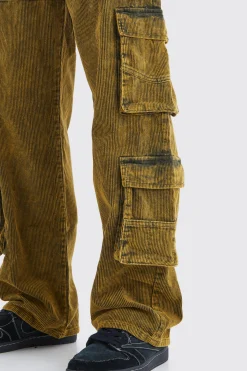 Baggy Multi Pocket Acid Wash Corduroy Cargo Trouser | BoohooMAN UK