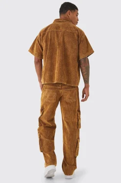 Baggy Multi Pocket Acid Wash Cord Cargo Trouser | BoohooMAN UK