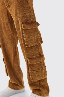 Baggy Multi Pocket Acid Wash Cord Cargo Trouser | BoohooMAN UK