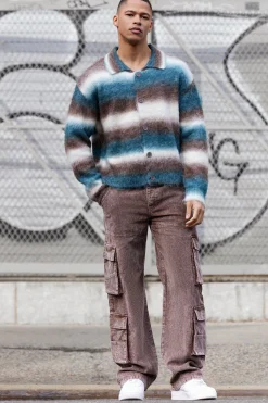Baggy Multi Pocket Acid Wash Cord Trouser In Chocolate | BoohooMAN UK