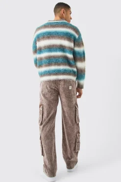 Baggy Multi Pocket Acid Wash Cord Trouser In Chocolate | BoohooMAN UK