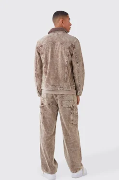 Baggy Rigid Acid Wash Cord Trousers In Chocolate | BoohooMAN UK