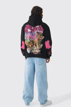 Baggy Rigid All Over Raw Edge Applique Jeans | BoohooMAN UK