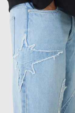 Baggy Rigid All Over Raw Edge Applique Jeans | BoohooMAN UK