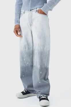 Baggy Rigid Bleached Jeans In Light Grey | BoohooMAN UK