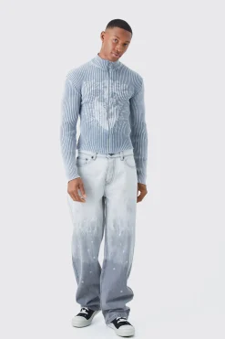Baggy Rigid Bleached Jeans In Light Grey | BoohooMAN UK