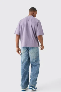 Baggy Rigid Carpenter Crinkle Denim Jeans In Antique Blue | BoohooMAN UK
