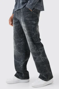 Baggy Rigid Carpenter Crinkle Denim Jeans In Washed Black | BoohooMAN UK