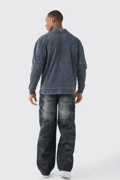 Baggy Rigid Carpenter Crinkle Denim Jeans In Washed Black | BoohooMAN UK