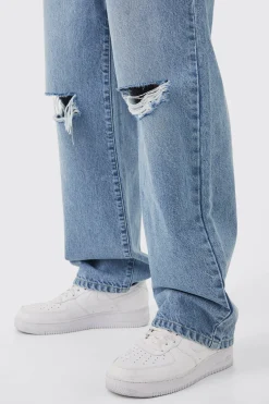 Baggy Rigid Distressed Jeans | BoohooMAN UK