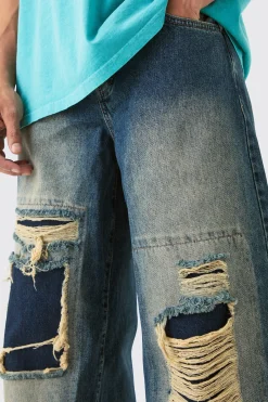 Baggy Rigid Extreme Ripped Denim Jean In Antique Blue | BoohooMAN UK