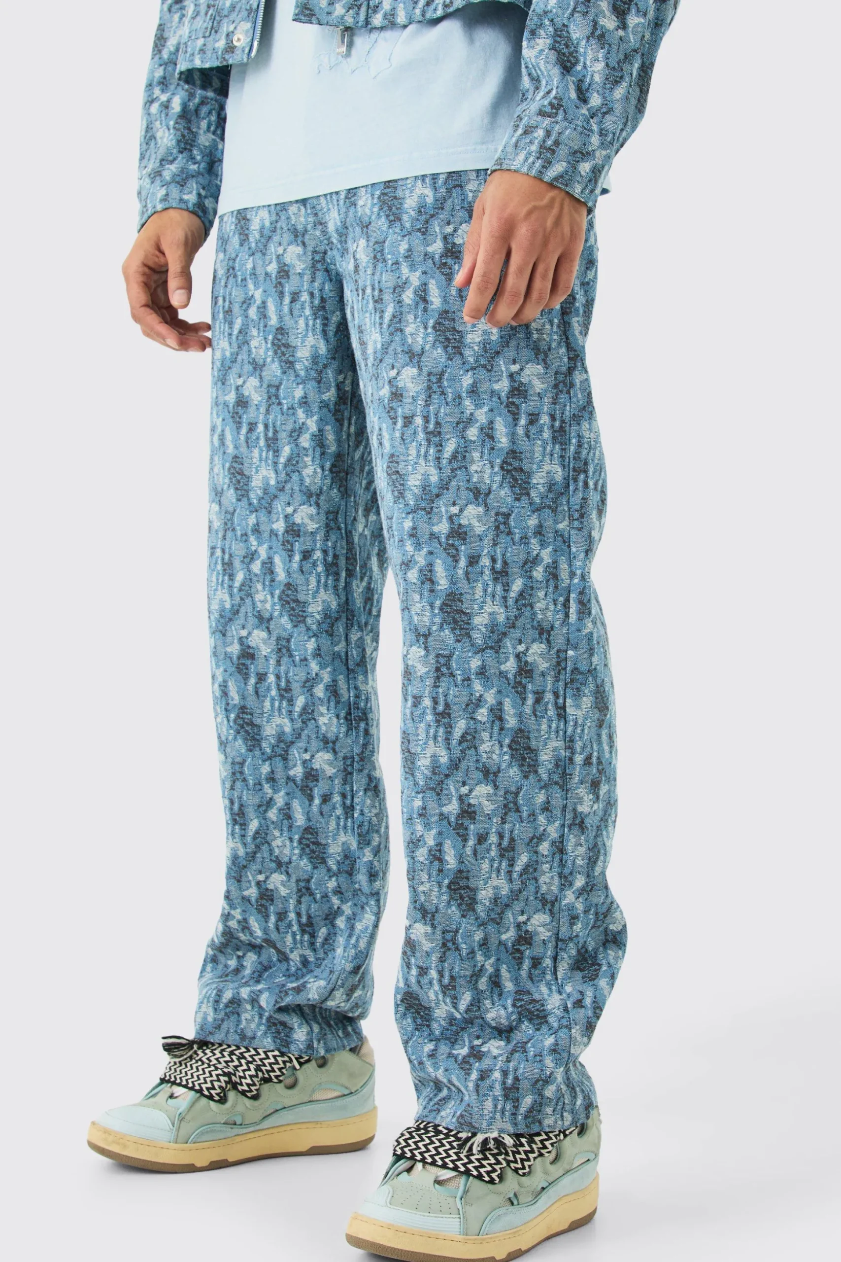 Baggy Rigid Fabric Interest Distressed Jeans | BoohooMAN UK