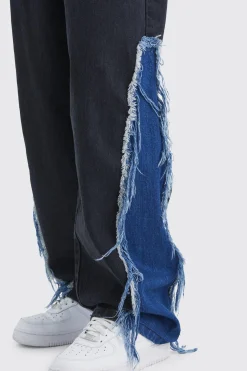Baggy Rigid Frayed Spliced Jeans In True Black | BoohooMAN UK