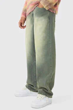 Baggy Rigid Green Washed Jeans | BoohooMAN UK
