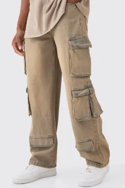 Baggy Rigid Grey Tinted Multi Cargo Pocket Jeans | BoohooMAN UK