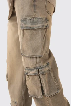 Baggy Rigid Grey Tinted Multi Cargo Pocket Jeans | BoohooMAN UK