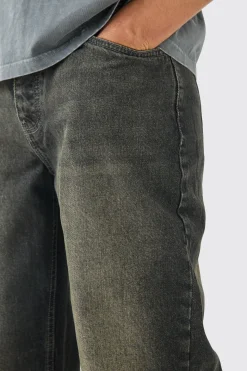 Baggy Rigid Jeans With Let Down Hem In Grey | BoohooMAN UK