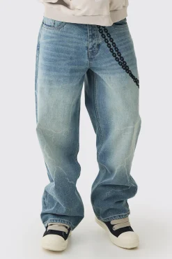 Baggy Rigid Laser Print Lightning Jeans | BoohooMAN UK