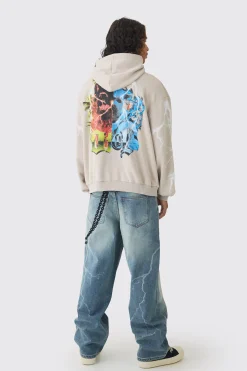 Baggy Rigid Laser Print Lightning Jeans | BoohooMAN UK