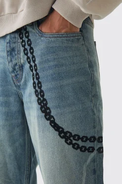 Baggy Rigid Laser Print Lightning Jeans | BoohooMAN UK