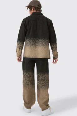 Baggy Rigid Leopard Print Jeans In Tinted Black | BoohooMAN UK