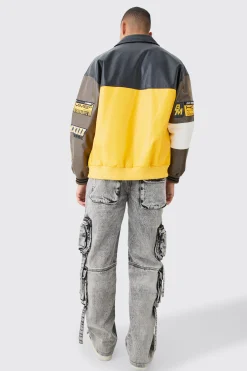 Baggy Rigid Multi Cargo Pocket Strap Detail Acid Wash Jeans | BoohooMAN UK