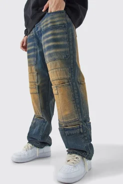 Baggy Rigid Overdyed Multi Pocket Cargo Jeans | BoohooMAN UK
