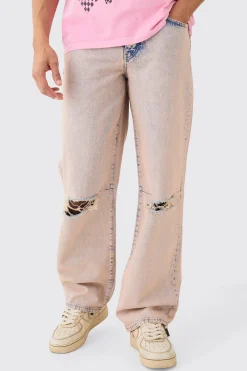 Baggy Rigid Pink Tint Slit Knee Jeans | BoohooMAN UK