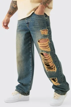 Baggy Rigid Ripped Denim Jean In Antique Wash | BoohooMAN UK