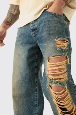 Baggy Rigid Ripped Denim Jean In Antique Wash | BoohooMAN UK