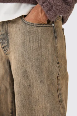 Baggy Rigid Ripped Knee Jeans In Brown | BoohooMAN UK