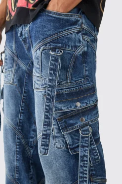 Baggy Rigid Strap And Buckle Detail Jeans In Indigo | BoohooMAN UK