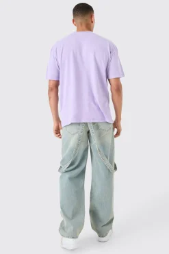 Baggy Rigid Strap Detail Ripped Knee Jeans In Antique Blue | BoohooMAN UK