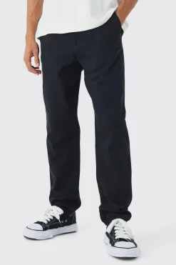 Baggy Tapered Chinos In Black | BoohooMAN UK